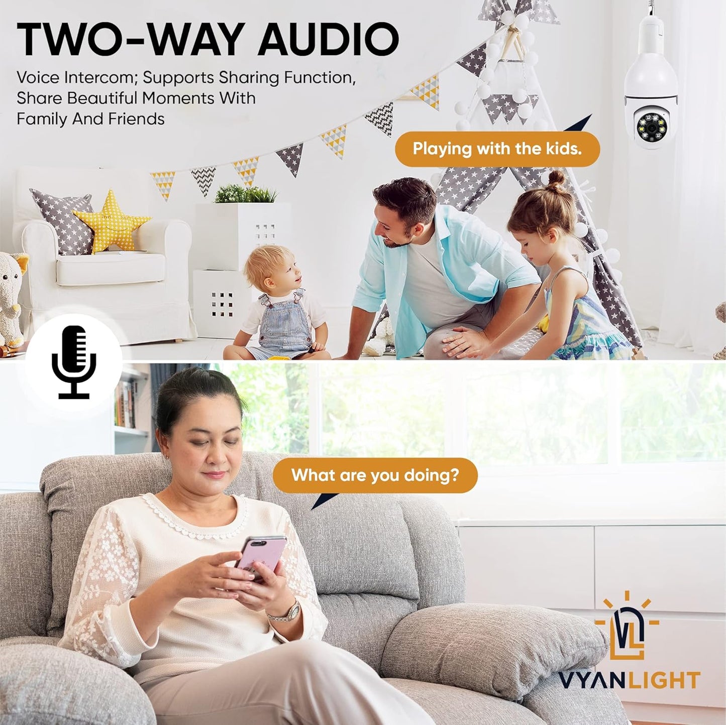 Light Bulb Security Camera Outdoor Indoor,HD 2.4GHz Wireless WiFi Light Socket Cameras for Home Security,Smart Cam with Color Night Vision Human Motion Detection