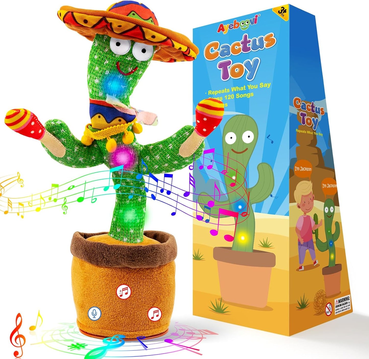 Dancing Talking Cactus Baby Toy, Mimicking Recording Toy Repeats What You Say (Talking Adjust Volume Cactus)