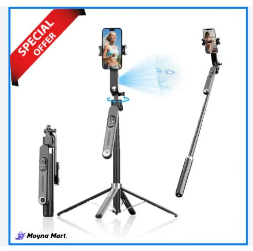Auto Face Tracking Tripod 360 Rotation for iPhone Android,Phone Stand Follow You for Video Recording,Selfie Stick Tripod with RGB Light,Remote Control for YouTube,TikTok Vlogging(M2Pro Black)