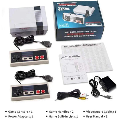 Retro Game Console – Classic Mini Retro Game System Built-in 620 Games and 2 Controllers, Old-School Gaming System for Adults and Kids，8-Bit Video Game System with Classic Games