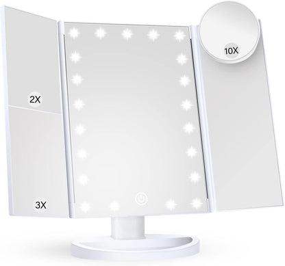 Makeup Mirror with Lights, Lighted Makeup Mirror with 22Pcs LED Lights, 2X 3X Magnifying Makeup Mirror, Dual Power