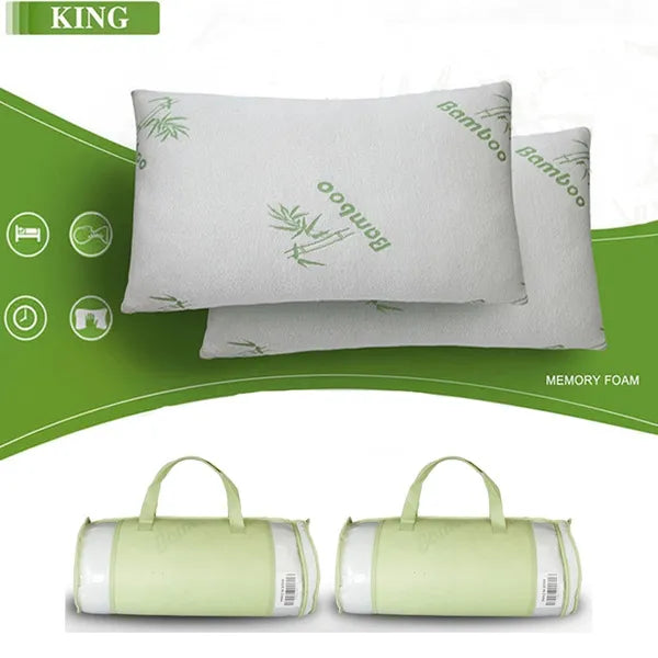 Memory Foam Bamboo Pillows King Size [Adjustable] for Sleeping - Cool & Breathable Cover with Zipper Rayon Derived from Bamboo Pilllowcase - Relieves Neck Pain - Back/Stomach/Side Sleeper