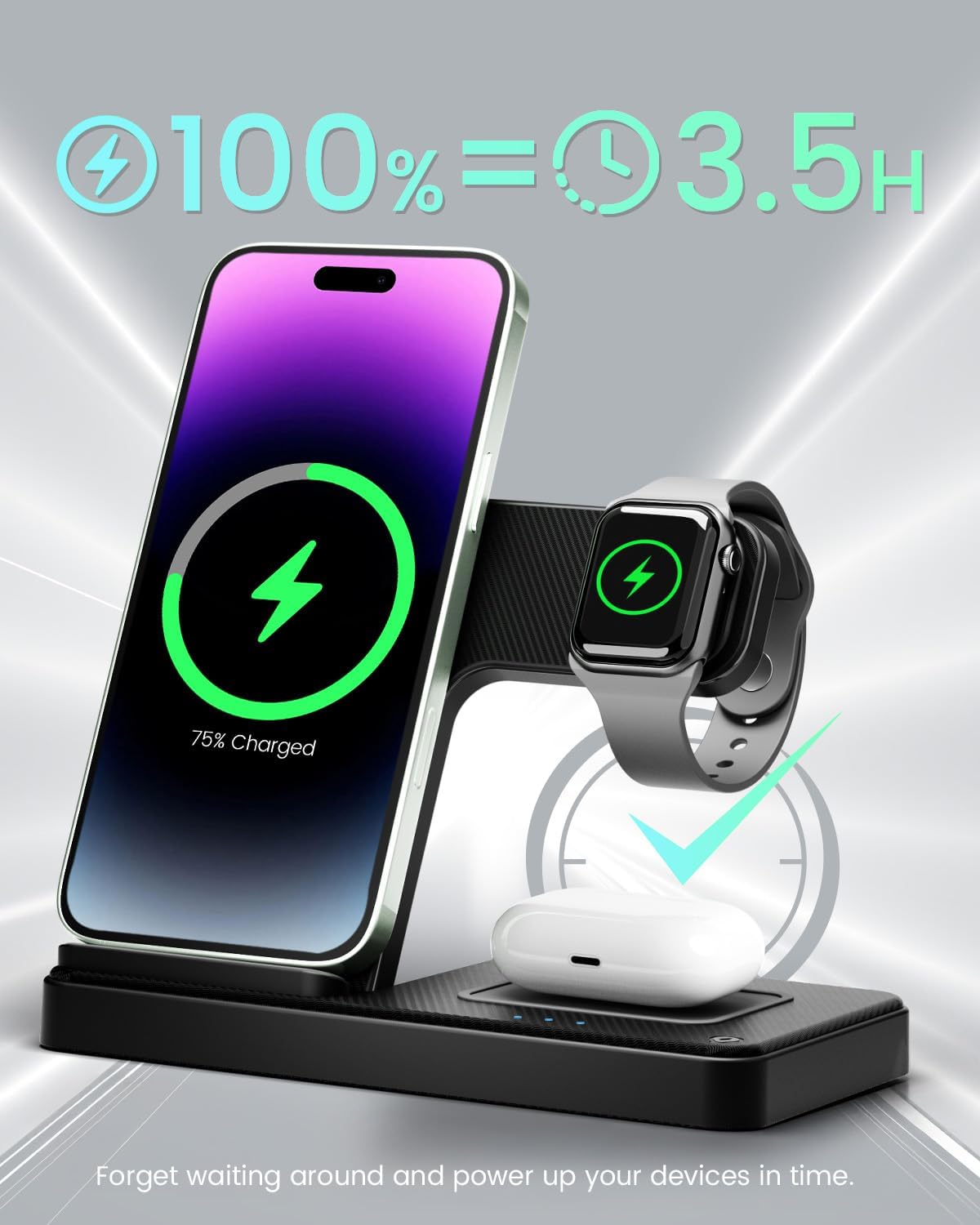 Wireless Charging Station for Apple - 3 in 1 Wireless Charger Stand Dock Watch and Phone Charger Station for Apple Watch 8/7/SE/6/5/4/3/2, iPhone 16 15-12 Pro Max SE XS X, Samsung, AirPods Pro/3/2