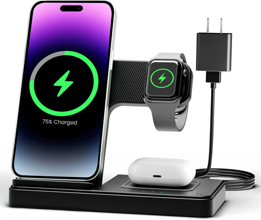 Wireless Charging Station for Apple - 3 in 1 Wireless Charger Stand Dock Watch and Phone Charger Station for Apple Watch 8/7/SE/6/5/4/3/2, iPhone 16 15-12 Pro Max SE XS X, Samsung, AirPods Pro/3/2