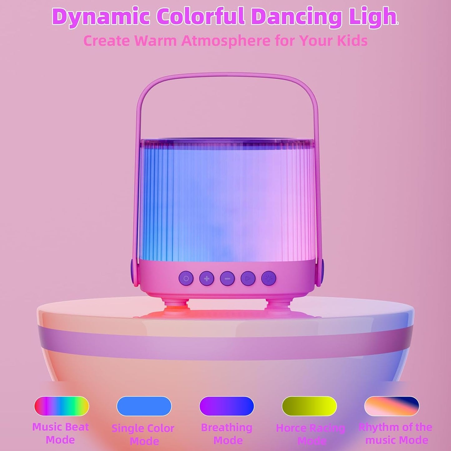 Karaoke Machine for Kids Adults Portable Bluetooth 5.3 Speaker with 2 Wireless Microphones, Five LED Disco Lights Modes, Five Funny Sound Modes, for Girls Boys Home Party-Pink