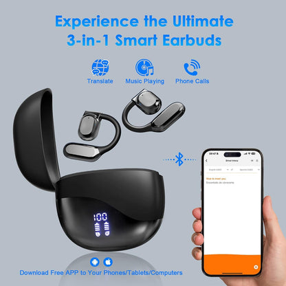 AI Translation Earbuds Real Time, 144 Language Translator Earbuds for iPhone and Android 3-in-1 Translation Headphones Translating Device for Travel Business Learning with Charging Case(Black)