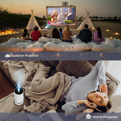 [180°Adjustable Stand] Smart Mini Portable Projector with WiFi and Bluetooth, Auto Keystone Upgraded 350ANSI, Android11.0, Ceiling, Outdoor Use, Compatible with TV Stick Smartphone/HDMI/USB(White）
