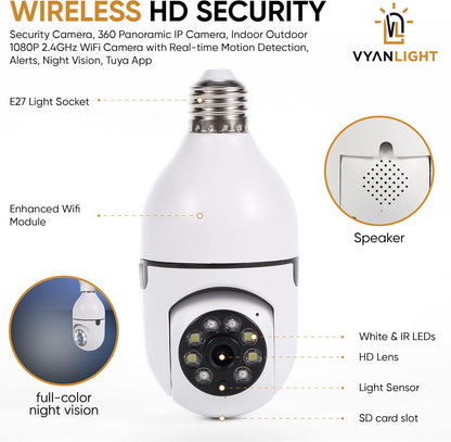 Light Bulb Security Camera Outdoor Indoor,HD 2.4GHz Wireless WiFi Light Socket Cameras for Home Security,Smart Cam with Color Night Vision Human Motion Detection