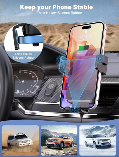 Wireless Car Charger, MOKPR Auto-Clamping Car Mount 15W/10W/7.5W Fast Charging Air Vent Car Phone Mount Compatible with iPhone 15/14/13/13 Pro/12 Pro Max/12 pro/12/11/10 Series, Samsung Galaxy Series