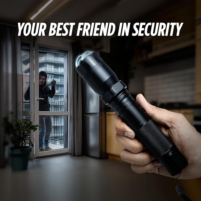 Tactical Stun Gun with LED Flashlight for Self Defense – Police Strength Power, Concealed Technology, Rechargeable Battery, Free Holster