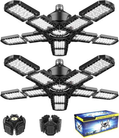 10-1 Led Garage Light 180W, 36000LM Garage Lights Ceiling LED with E26/E27 Medium Base, 6000K Deformable LED Shop Lights with 10+1 Adjustable Panels for Garage, Workshop, Attic, Basemen