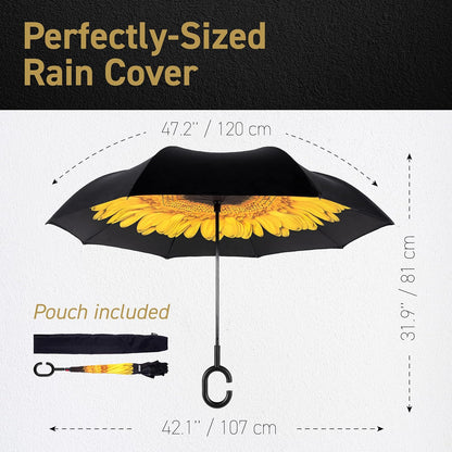 Reverse Umbrella - Large, Inverted Umbrellas for Rain w/C-Shaped Non-Rust Handle for Men & Women, Windproof & Water Resistant - Summer Rays