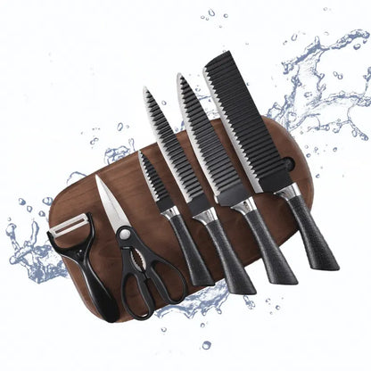 Black Wavy Six-piece Knife set