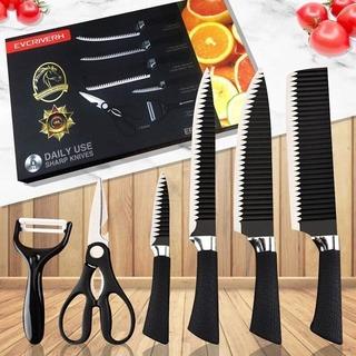 Black Wavy Six-piece Knife set